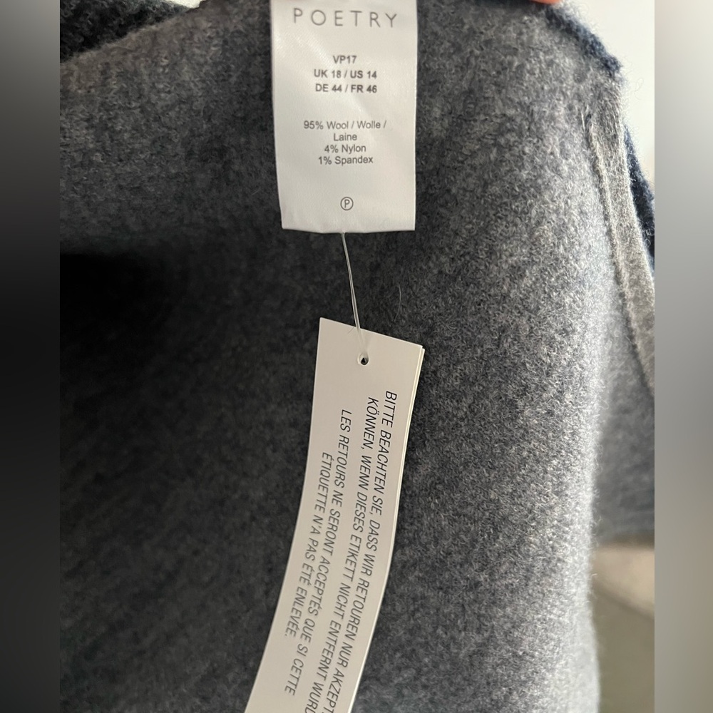 NWT POETRY FUNNEL-NECK COAT BOILED WOOL US SIZE 14 XXL NAVY & WHITE Long Sweater - Picture 5 of 16